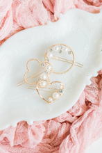 Load image into Gallery viewer, Gold shaped hair clips with pearls and rhinestones 1 piece
